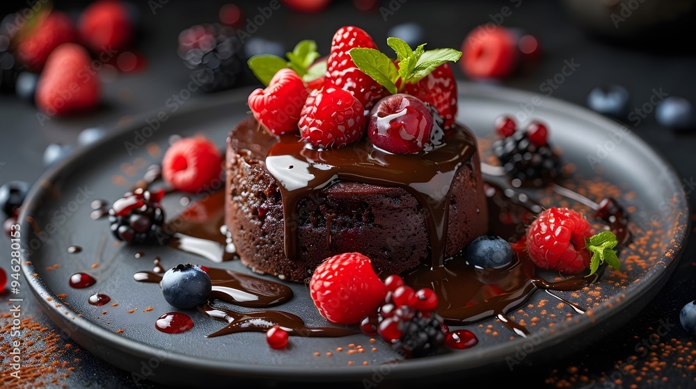 Sumptuous Chocolate Lava Cake with Fresh Berries and Mint Sumptuous Chocolate Lava Cake with Fresh Berries and Mint