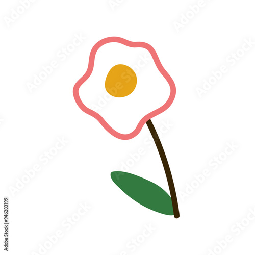 Doodle style flower, cute kids drawing. Simple floral plant, summer garden bl...