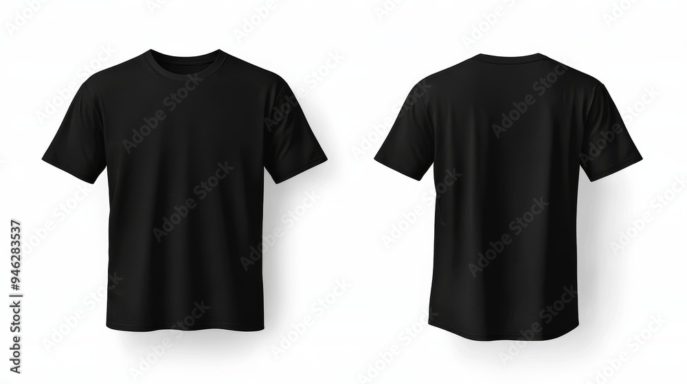 View of front and back of a black t-shirt in transparent background for mockup View of front and back of a black t-shirt in transparent background for mockup