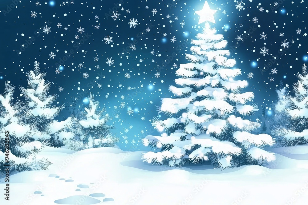 Marketing background with winter and christmas tree themes, ornaments and presents, and a snowy feel. Marketing background with winter and christmas tree themes, ornaments and presents, and a snowy feel.