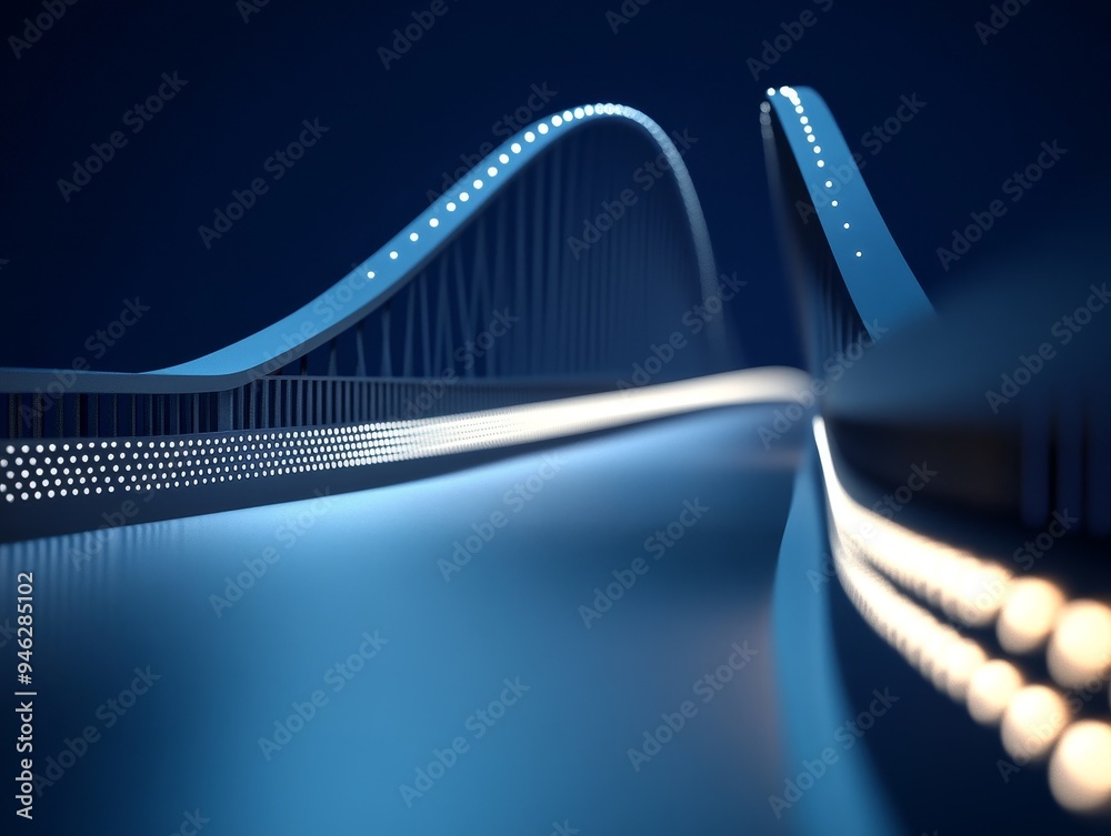 Obraz premium Abstract bridge made of glowing lines against a dark blue background.