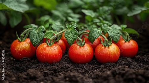 Ripe Tomatoes On A Vine In The Garden