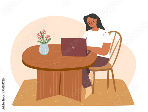 Diverse freelance girl working on laptop 