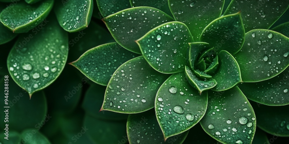 Obraz premium Macro Close-up of Succulent Plant Leaf with Water Droplets - Nature's Intricate Beauty