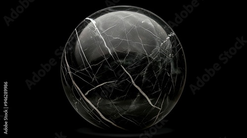 Black and White Marble Sphere on Black Background