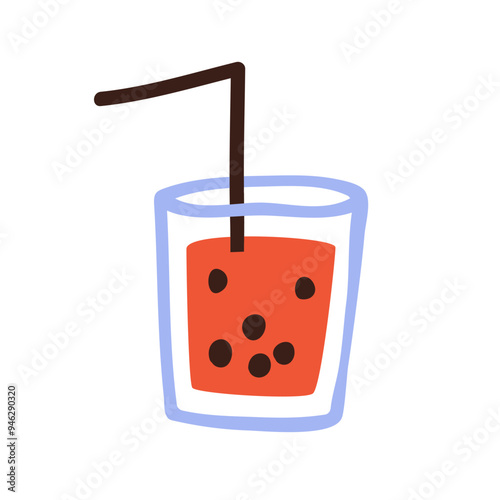 Bubble tea in glass with straw, refreshing summer drink. Cold beverage in sim...