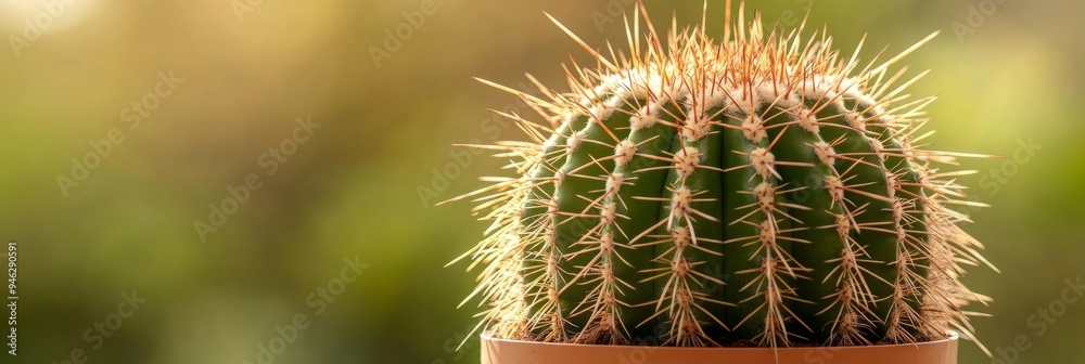 Prickly Beauty - Close-up of a Cactus with Long, Sharp Spines Against Soft, Blurred Background Prickly Beauty - Close-up of a Cactus with Long, Sharp Spines Against Soft, Blurred Background