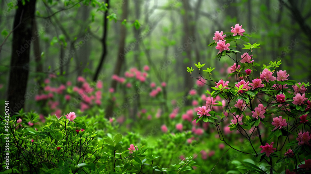 a forest with vibrant spring blossoms and fresh green foliage a forest with vibrant spring blossoms and fresh green foliage