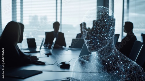 meeting with virtual ai human in a form of lines and dots