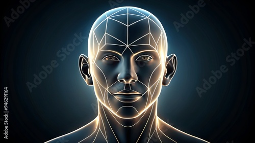 A simplified outline of a human head in white on a dark background, highlighting the shape and curves of the face, nose, and facial features. photo