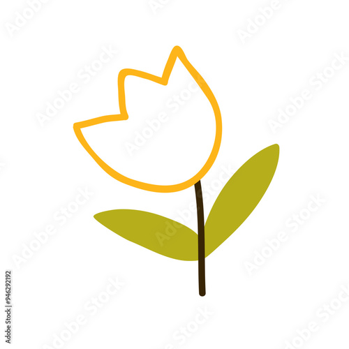 Doodle style flower, simple kids drawing. Floral plant, spring garden blossom...