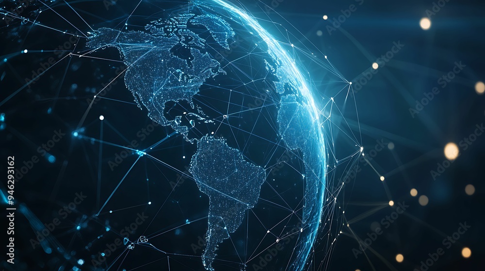 A digital representation of Earth featuring connected network lines, symbolizing global communication, technology, and data exchange. A digital representation of Earth featuring connected network lines, symbolizing global communication, technology, and data exchange.