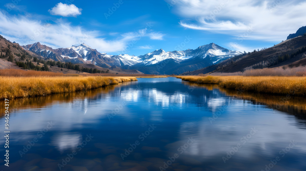 Fototapeta premium Large Body Water With Mountains The Backgr