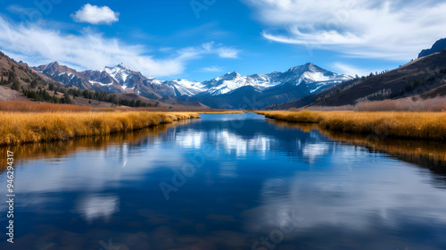 Large Body Water With Mountains The Backgr