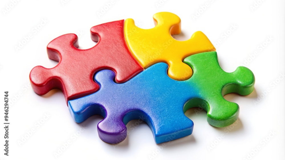 A solitary, brightly colored jigsaw puzzle piece lies isolated on a white background, waiting to be fit into its corresponding puzzle, symbolizing unity and wholeness. A solitary, brightly colored jigsaw puzzle piece lies isolated on a white background, waiting to be fit into its corresponding puzzle, symbolizing unity and wholeness.