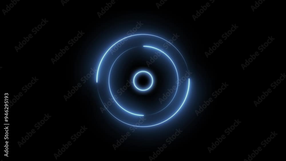 Blue Neon Energy Radar Screen Technology Animation. Digital Neon Glow Searching HUD Circle Radar Interface Signal, Seamless Loop Background. 