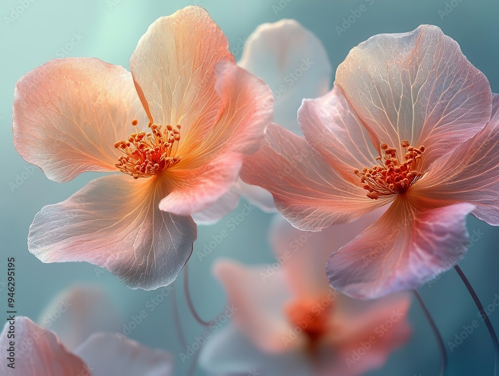 ethereal floral ballet enchanting scene of delicate flowers suspended in midair dancing gracefully against soft pastel background petals and leaves swirl in mesmerizing patterns