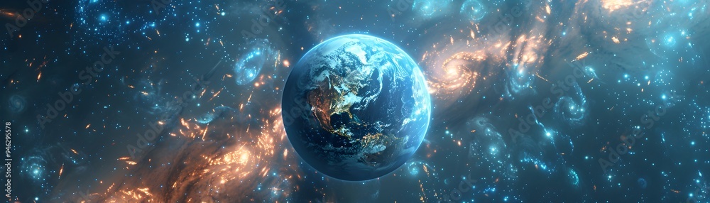 Obraz premium Dramatic Cosmic Storm Surrounding Powerful Planet Earth in the Universe