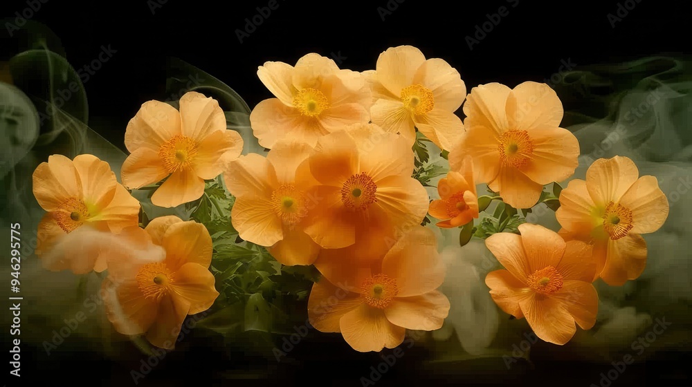 Orange Flowers with Smoke Background Orange Flowers with Smoke Background