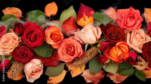Autumnal Rose Bouquet with Delicate Fall Foliage