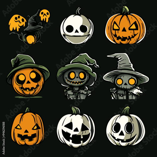 A set of cute Halloween characers.