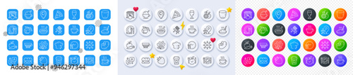 Burger, Grill basket and Ice cream line icons. Square, Gradient, Pin 3d buttons. AI, QA and map pin icons. Pack of Porridge, Coffee cup, Grill place icon. Vector
