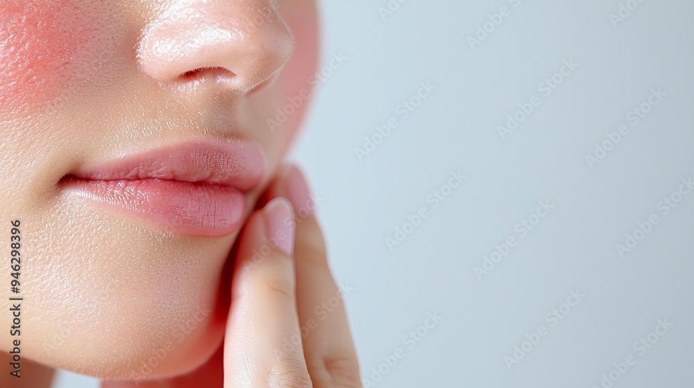 Obraz premium Detailed close-up of red, swollen skin affected by dermatitis, emphasizing the irritation, dermatitis inflammation, skin close-up