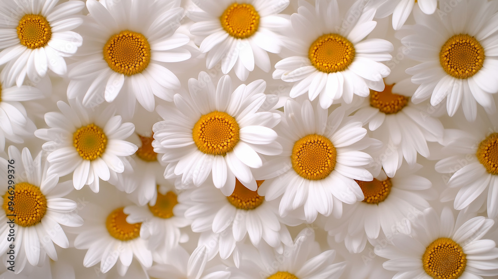 A beautiful arrangement of white daisies with vibrant yellow centers, showcasing the simplicity and charm of these classic flowers. A beautiful arrangement of white daisies with vibrant yellow centers, showcasing the simplicity and charm of these classic flowers.
