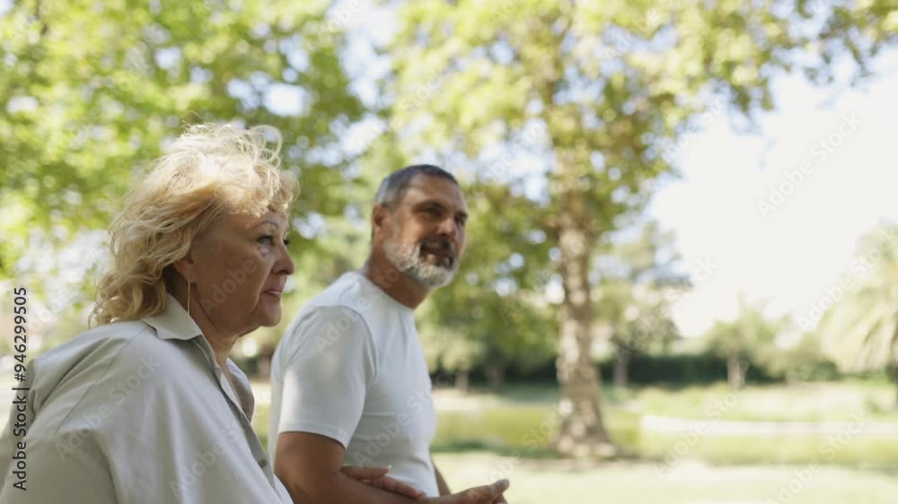 Senior couple enjoying a leisurely stroll in the park Senior couple enjoying a leisurely stroll in the park