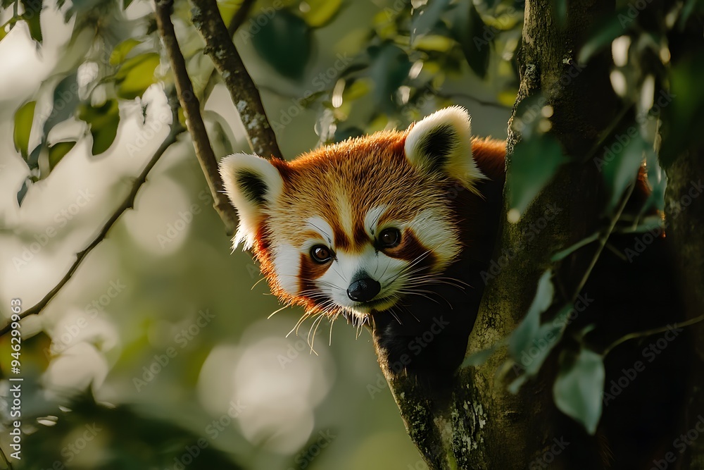 Red panda hanging on a tree branch Red panda hanging on a tree branch