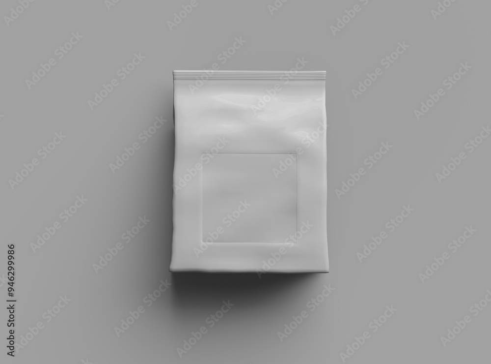 Render of a glossy sealed doypack package with window hole on light background Render of a glossy sealed doypack package with window hole on light background