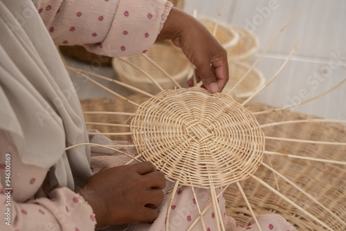 Indonesian craftsmen make household furniture from rattan