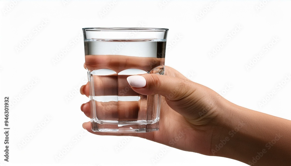 hand holding a glass with water isolated on a white background hand holding a glass with water isolated on a white background