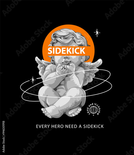 sidekick slogan eye censored on boy angel vector illustration on black background