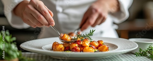 A chef plating a dish in a fine dining restaurant
