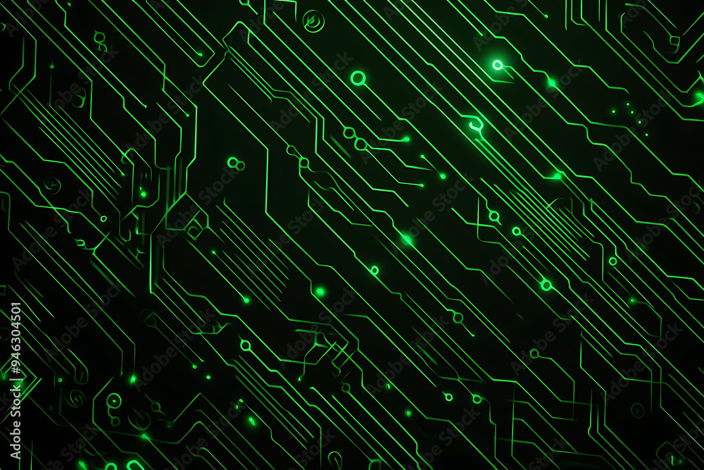 Abstract representation of a circuit board with glowing neon lines and geometric patterns against a dark background. The image evokes a high-tech, futuristic feel with ample copy space Abstract representation of a circuit board with glowing neon lines and geometric patterns against a dark background. The image evokes a high-tech, futuristic feel with ample copy space