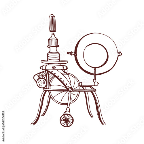 Machine in steampunk vintage style. Industrial mechanical machinery with gear...