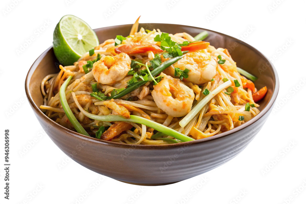 Traditional Pad Thai Dish in Black Bowl Image with Transparent Background Traditional Pad Thai Dish in Black Bowl Image with Transparent Background