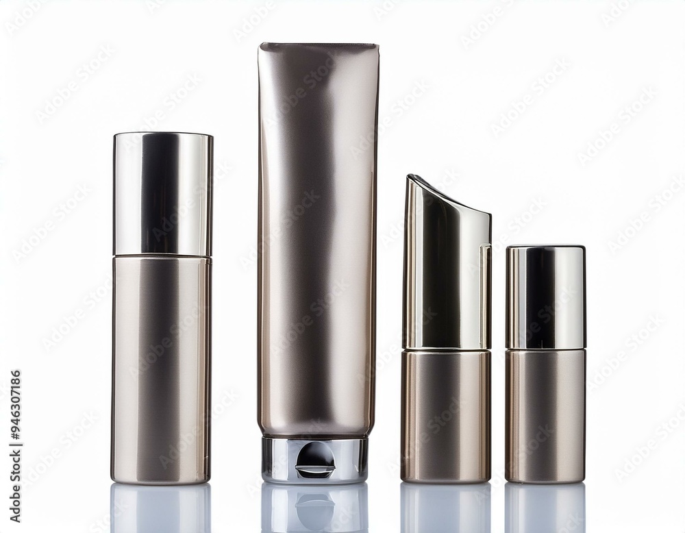 Set of polished metal cream tube isolated on white background. Set of polished metal cream tube isolated on white background.