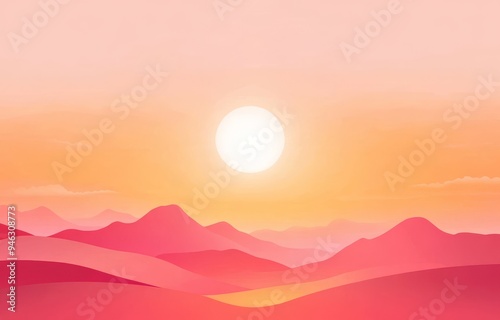 Sunset over Pink Mountains Abstract Landscape