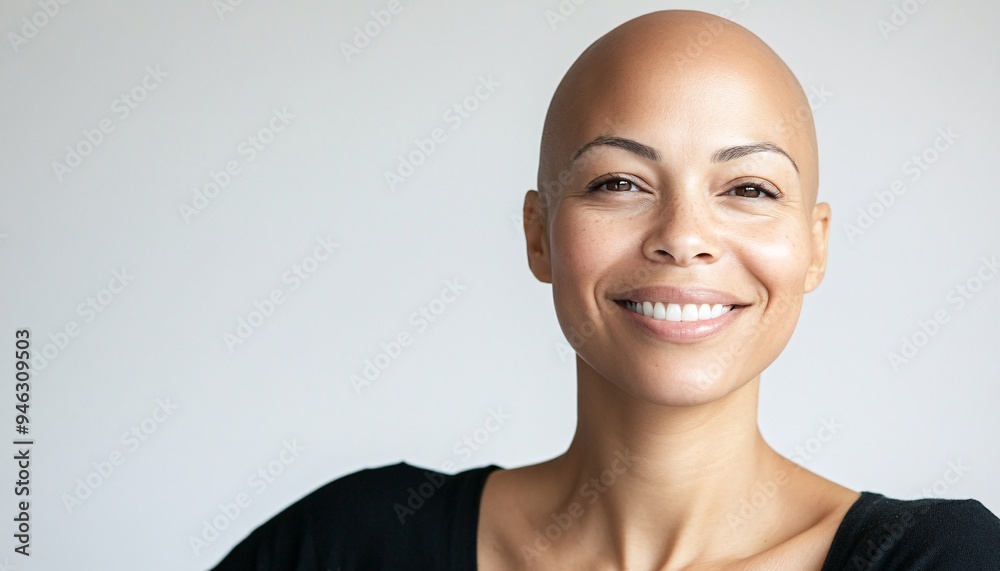 Empowering Beauty Smiling Bald Woman in Breast Cancer Awareness Beauty of Woman in concept Breast Cancer Awareness Empowering Beauty Smiling Bald Woman in Breast Cancer Awareness Beauty of Woman in concept Breast Cancer Awareness