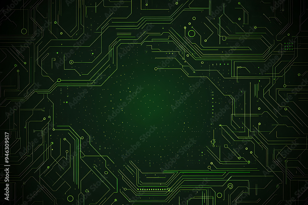Abstract representation of a circuit board with glowing neon lines and geometric patterns against a dark background. The image evokes a high-tech, futuristic feel with ample copy space Abstract representation of a circuit board with glowing neon lines and geometric patterns against a dark background. The image evokes a high-tech, futuristic feel with ample copy space