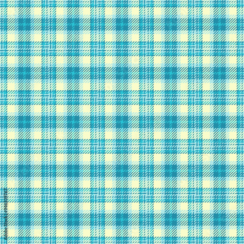 Bandanna vector texture pattern, livingroom background tartan textile. Machinery fabric seamless plaid check in cyan and light colors.