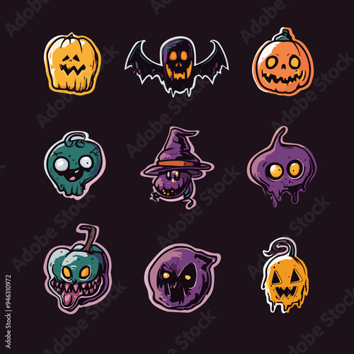 A series of cute Halloween Vector Logos