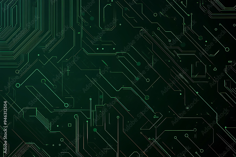 Abstract representation of a circuit board with glowing neon lines and geometric patterns against a dark background. The image evokes a high-tech, futuristic feel with ample copy space Abstract representation of a circuit board with glowing neon lines and geometric patterns against a dark background. The image evokes a high-tech, futuristic feel with ample copy space