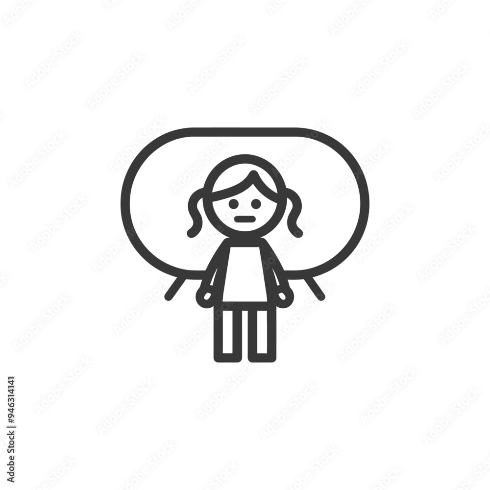 Girl with pigtails standing in a speech bubble Girl with pigtails standing in a speech bubble