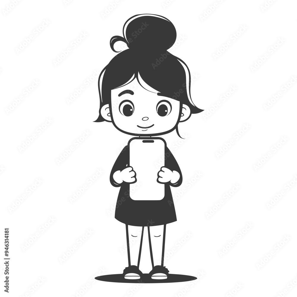 Girl with bun holding a smartphone in her hands Girl with bun holding a smartphone in her hands