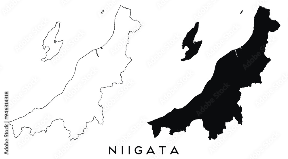 Fototapeta premium Niigata map outline and black silhouette vector