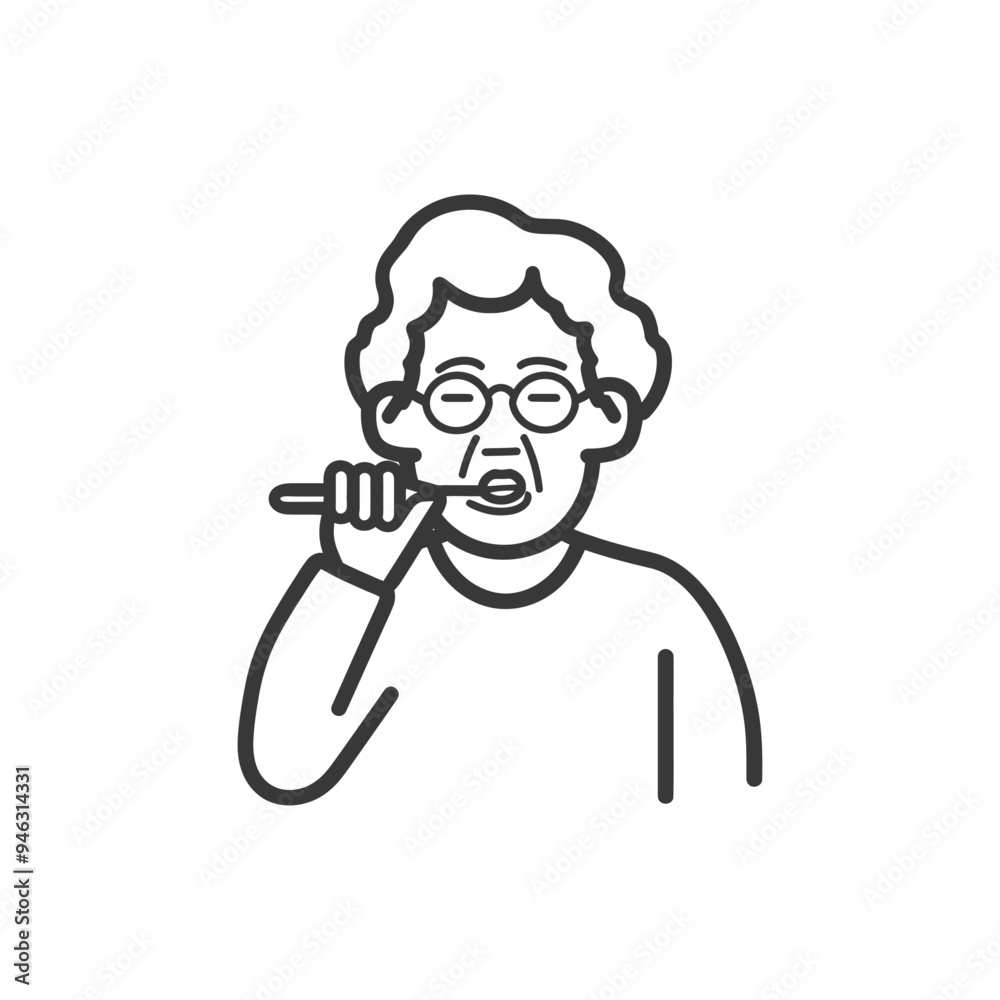 Elderly woman brushing her teeth with a toothbrush Elderly woman brushing her teeth with a toothbrush