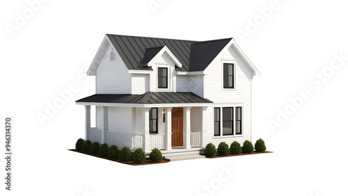 House 3d modern style rendering on white background.